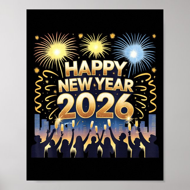 Póster Happy New Year 2026 Fireworks Party Celebration  (Frente)