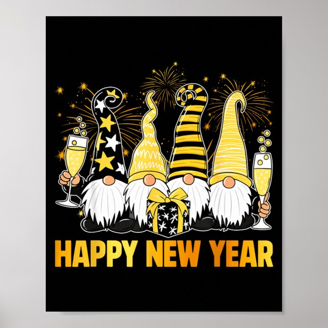 Póster Happy New Year 2026 Gnomes Drinking Champagne New  (Frente)