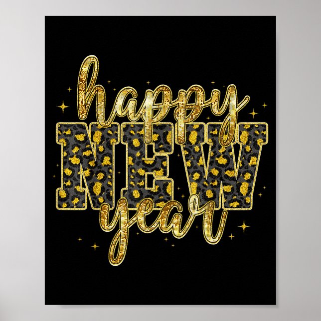 Póster Happy New Year 2026 Gold Leopard Countdown Party F (Frente)