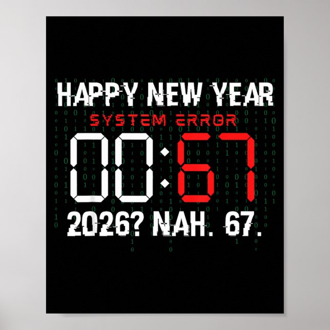 Póster Happy New Year 2026 Humor Clock 6 7 Meme System Er (Frente)