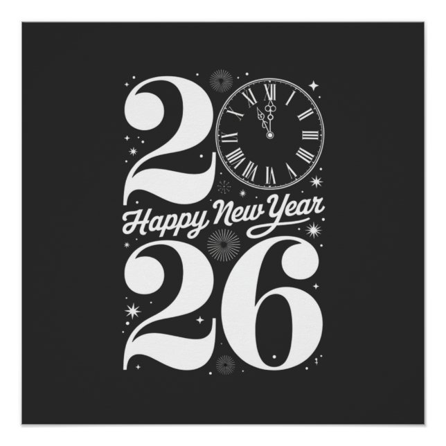 Póster Happy New Year 2026 Midnight Clock Countdown (Anverso)