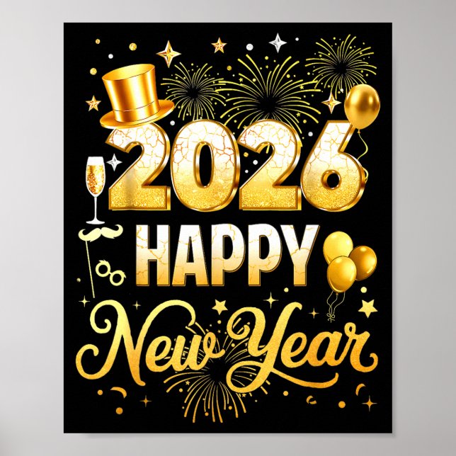 Póster Happy New Year 2026 New Year Party Ballon Family M (Frente)