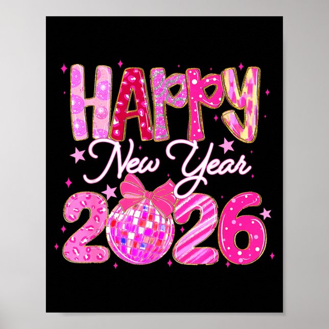 Póster Happy New Year 2026 Preppy New Years Nk Coquette B (Frente)