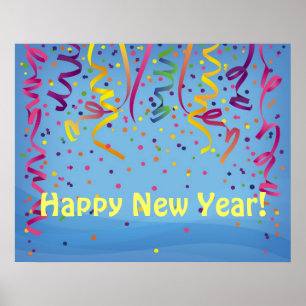 Póster Happy New Year & Birthday Confetti Banner