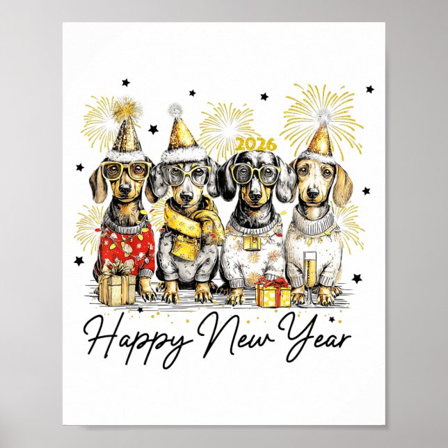 Póster Happy New Year Dachshund Dog Lover 2026 New Year H (Frente)