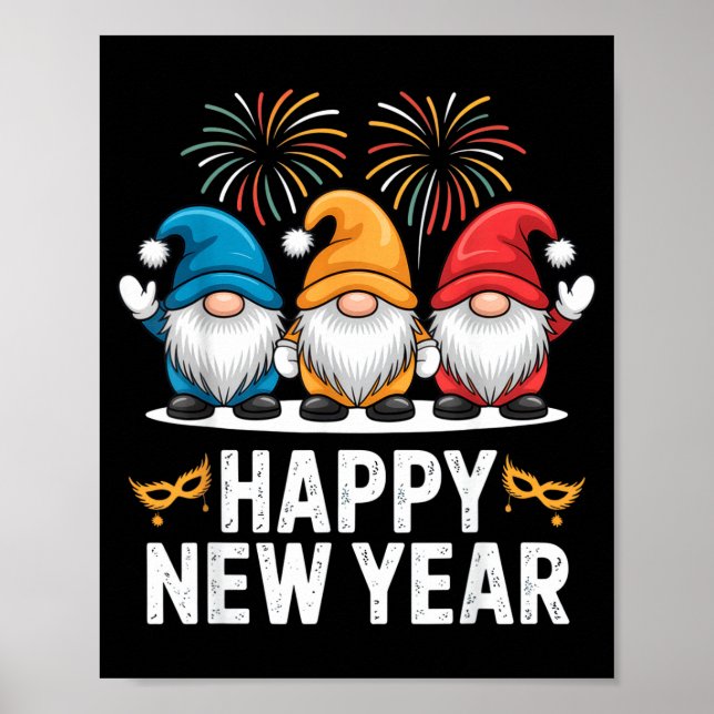 Póster Happy New Year Gnomes For Party Lovers And Festive (Frente)