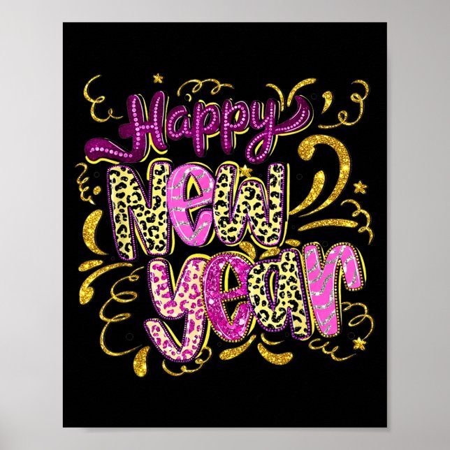 Póster Happy New Year Hello 2026 Retro Leopard  (Frente)