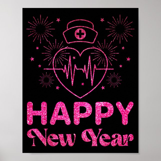 Póster Happy New Year Nurse Crew Heartbeat New Years Eve  (Frente)