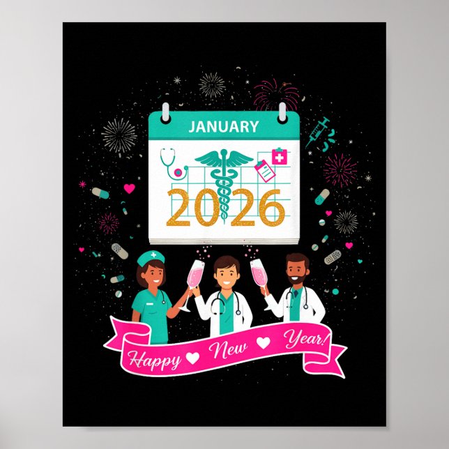 Póster Happy New Year Nurse Shirt; Cute Medical Staff 202 (Frente)