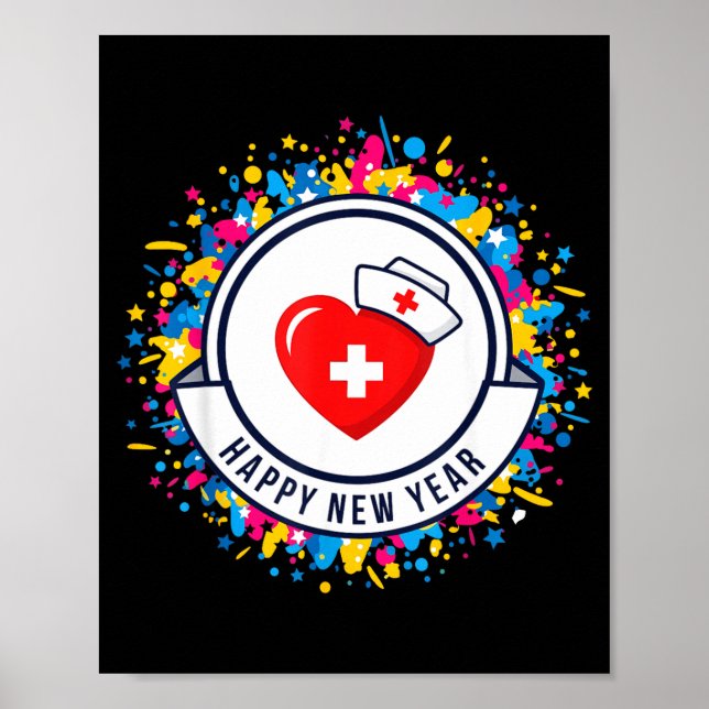 Póster Happy New Year Nurse Shirt Cute Nk Heartbeat Medic (Frente)