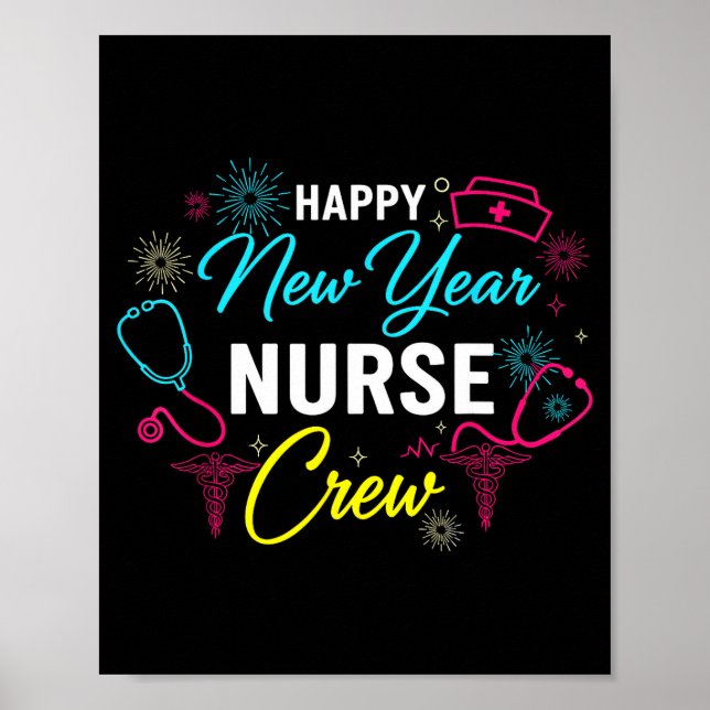 Póster Happy New Year Nurse Shirt, Fireworks Stethoscope  (Frente)