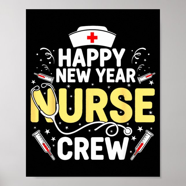 Póster Happy New Year Nurse Shirt, Fireworks Stethoscope  (Frente)