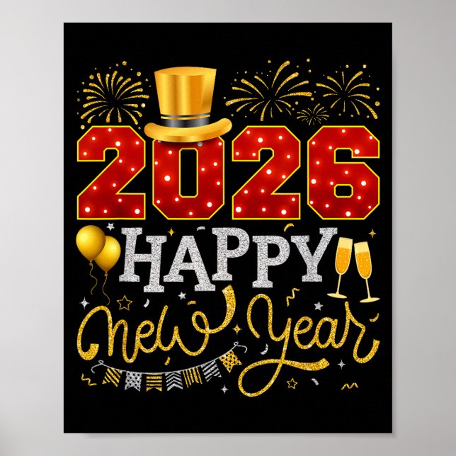 Póster Happy New Year Party 2026 Ballon Family Matching C (Frente)