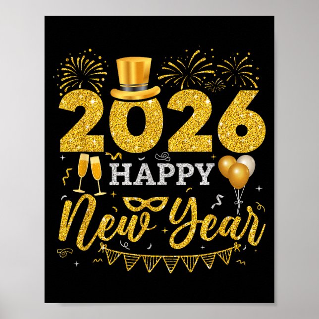 Póster Happy New Year Party 2026 Ballon Family Matching M (Frente)