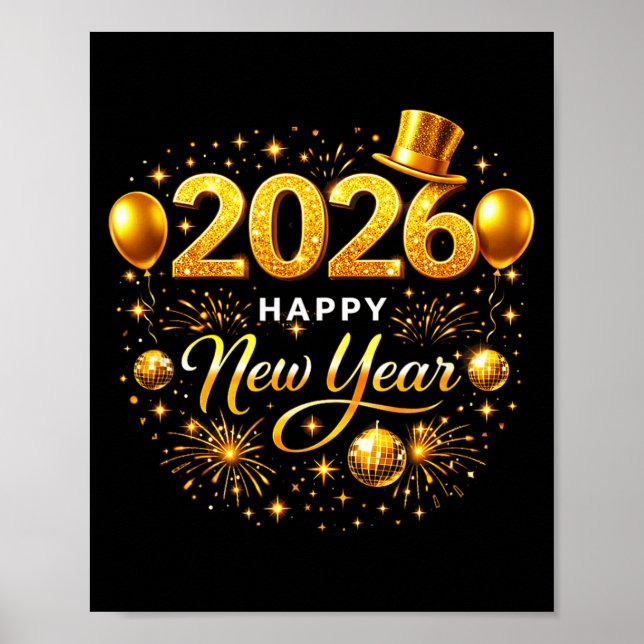 Póster Happy New Year Party 2026 Ballon Family Matching M (Frente)