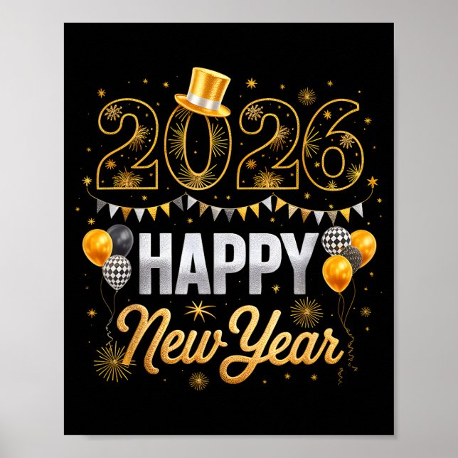 Póster Happy New Year Party 2026 Ballon Family Matching M (Frente)