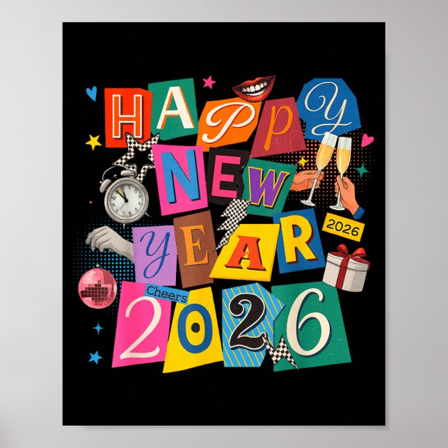 Póster Happy New Year Party 2026 Ballon Family Matching M (Frente)