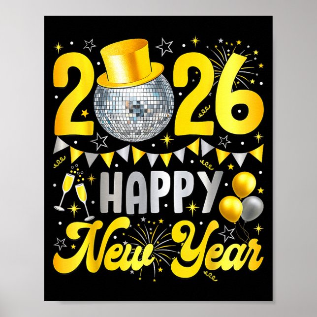 Póster Happy New Year Party 2026 Balloon Family Matching  (Frente)