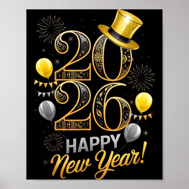 Póster Happy New Year Party 2026 Family Matching Balloon  (Frente)