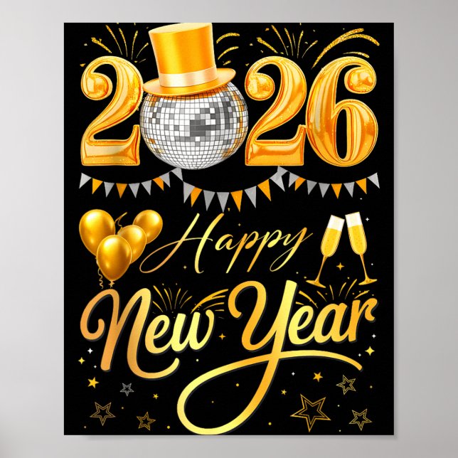 Póster Happy New Year Party 2026 Funny Balloon Family Mat (Frente)