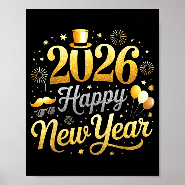 Póster Happy New Year Party 2026 Funny Balloon Family Mat (Frente)