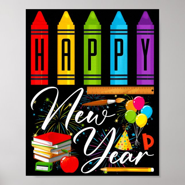 Póster Happy New Year Teacher Fireworks New Years Eve Par (Frente)