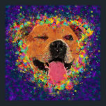 Póster Happy Pit Bull Pop Art<br><div class="desc">Arte pop colorido La cara de Happy Pit Bull, un poco descarada con un guiño, sobre un fondo de pinceles de capas moradas y azules. Disponible en una variedad de productos en mi tienda Zazzle, zazzle.com/DoggyStyleStudio. ¡Pedidos personalizados disponibles! Si quieres un retrato personalizado de tu perro, por favor envíame un...</div>