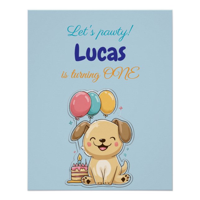 Póster Happy Puppy, Boy, Let's Pawty, 1st Birthday  (Anverso)