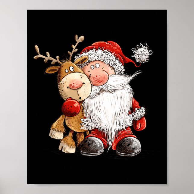 Póster Happy Reindeer And Santa Christmas Illustration Pr (Frente)