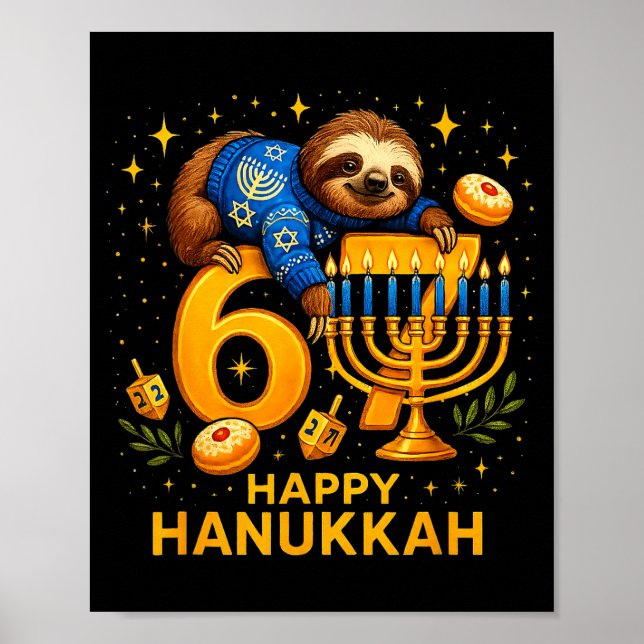 Póster Happy Six Seven Hanukkah Funny Meme Menorah Sloth  (Frente)