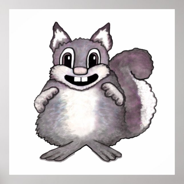 Póster Happy Squirrel Cartoon Drawing  (Frente)