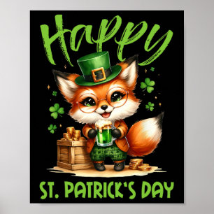 Póster Happy St Patricks Day Costume Set Fox Irish Bee