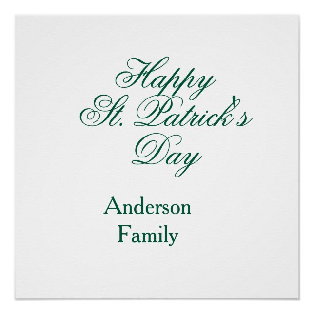 Póster Happy St. Patrick's day family name green sminimal (Anverso)