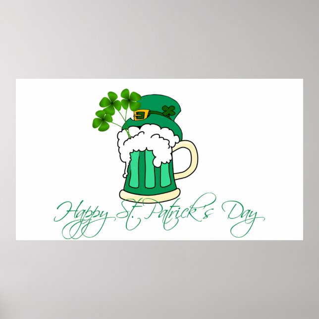 Póster Happy St Patrick's Day Green Beer Shamrock (Frente)