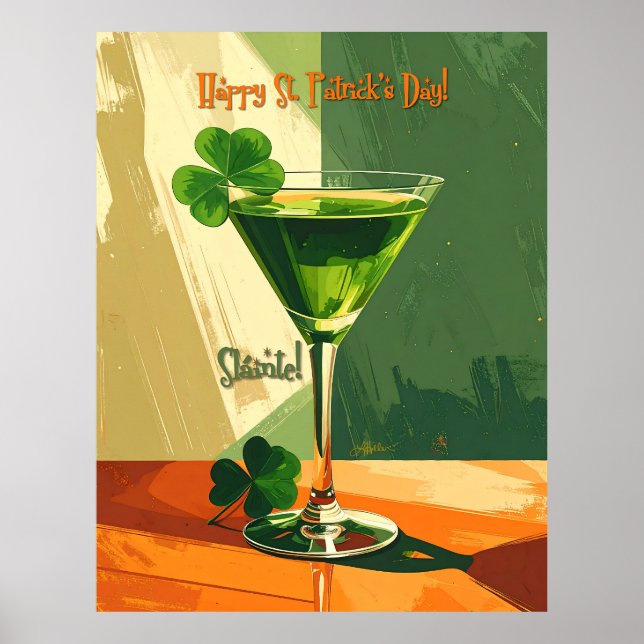 Póster Happy St. Patrick's Day Shamrock Martini  (Frente)