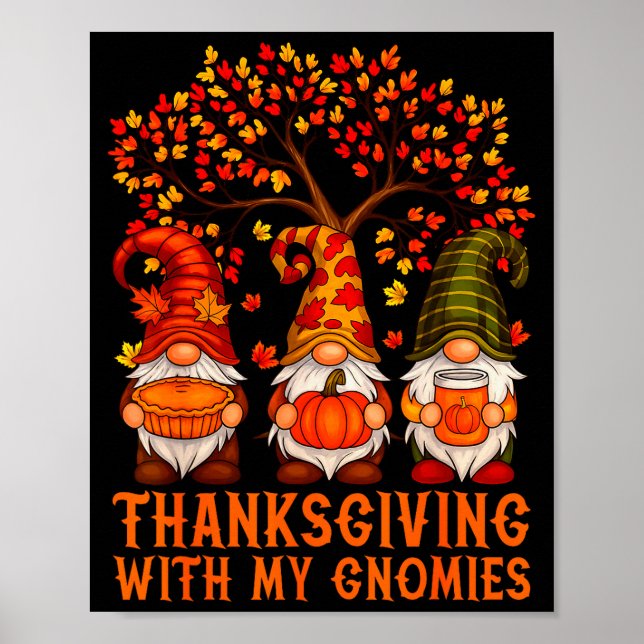 Póster Happy Thanksgiving Cute Gnomes Pumpkin Autumn Leav (Frente)