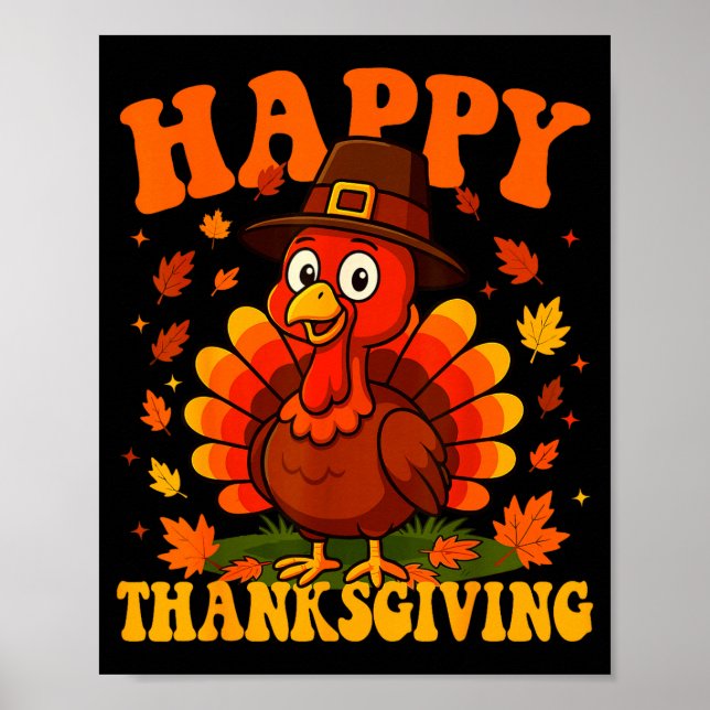 Póster Happy Thanksgiving Cute Turkey Family Dinner Thank (Frente)
