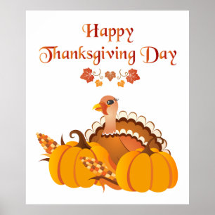 Póster Happy Thanksgiving Day Turkey