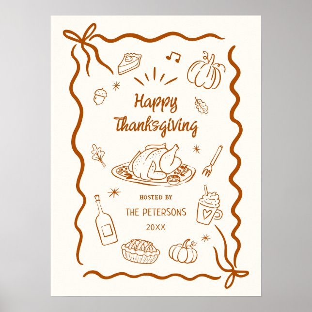Póster Happy Thanksgiving Dinner Party Printable (Frente)