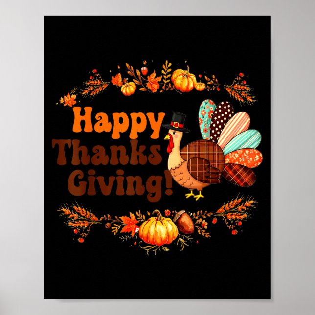 Póster Happy Thanksgiving For Turkey Day Family Dinner Me (Frente)