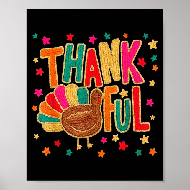Póster Happy Thanksgiving Funny Thankful Turkey Pumpkin F (Frente)