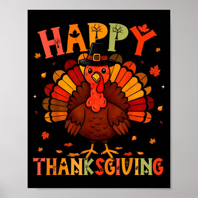 Póster Happy Thanksgiving Funny Turkey Day Family Dinner  (Frente)