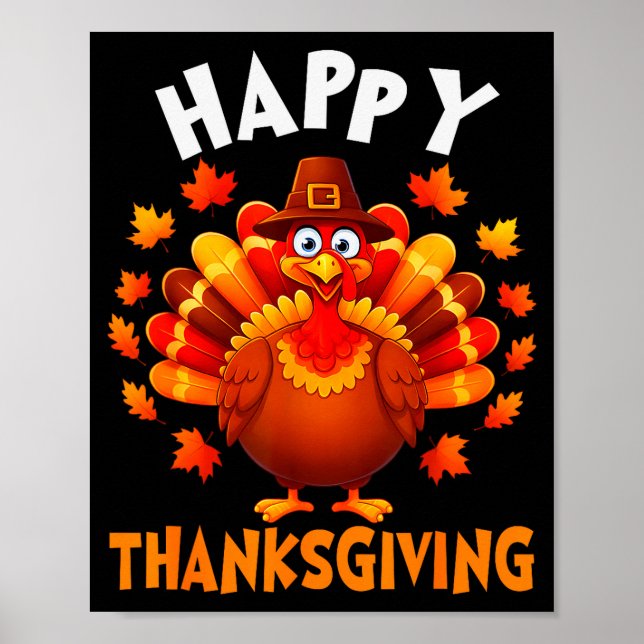 Póster Happy Thanksgiving Funny Turkey Family Dinner Than (Frente)
