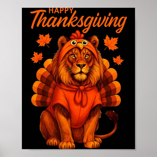 Póster Happy Thanksgiving Lion Women Boys Girls Kids Outf (Frente)