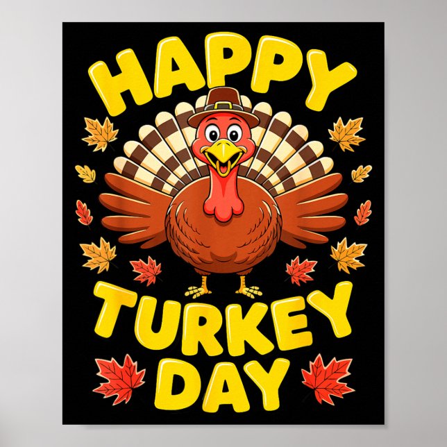 Póster Happy Turkey Day Shirt Men Women Kids Family Thank (Frente)
