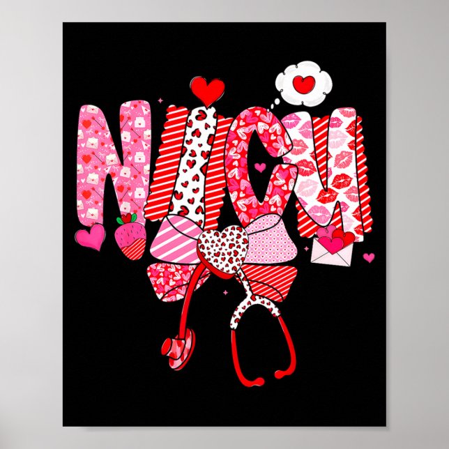 Póster Happy Valentine Nicu Nurse Coquette Bow Heart Girl (Frente)
