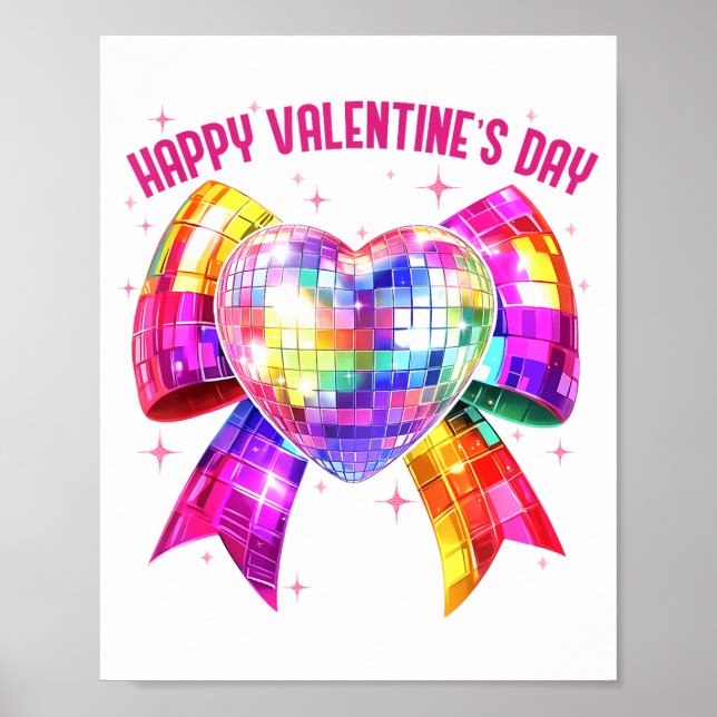 Póster Happy Valentine's Day Coquette Disco Ball Heart Gi (Frente)