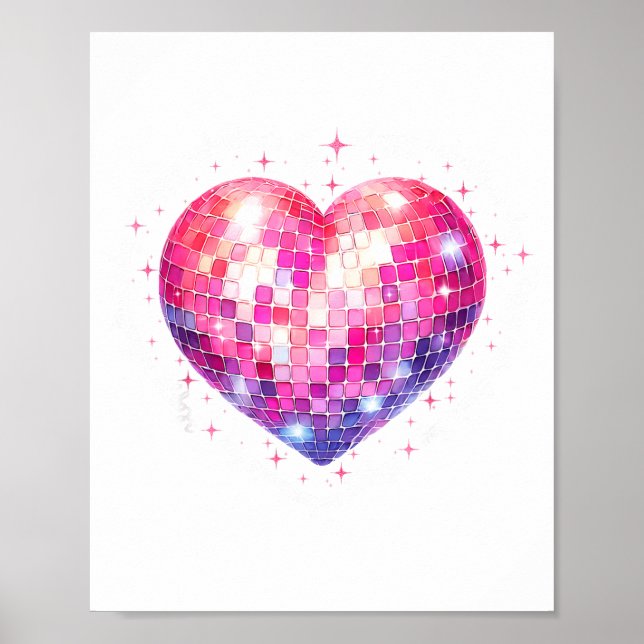 Póster Happy Valentine's Day Coquette Nk Disco Ball Heart (Frente)