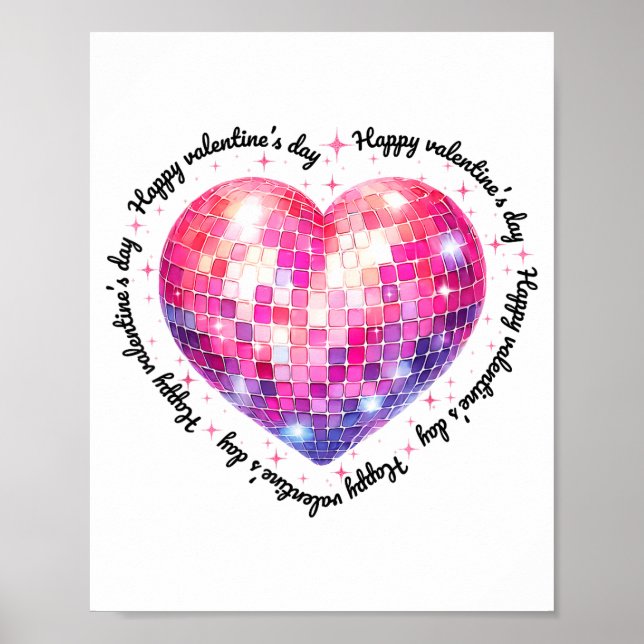 Póster Happy Valentine's Day Coquette Nk Disco Ball Heart (Frente)