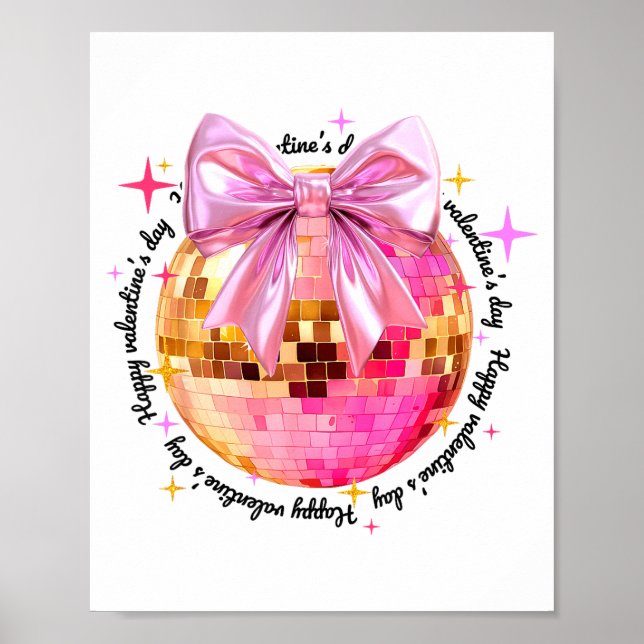 Póster Happy Valentine's Day Funny Coquette Disco Ball Gi (Frente)